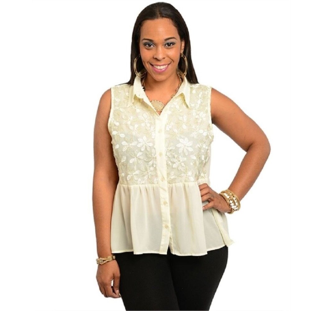 Bellezza Ladies Peplum Top Lace Bodice Hi Lo Hem Creamy Ivory Size 2XL  NWT